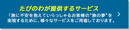 たびのわが提供するサービス/「旅に不安を抱えていらっしゃるお客様の“旅の夢”」を実現するために、様々なサービスをご用意しております。