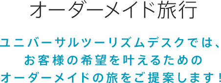 オーダーメイド旅行　ユニバーサルツーリズムデスクでは、お客様の希望を叶えるためのオーダーメイドの旅をご提案します！