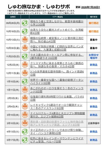 しゅわ旅一覧表