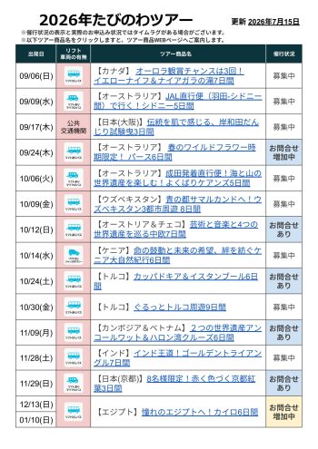 たびのわ一覧表