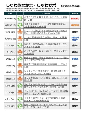 しゅわ旅一覧表